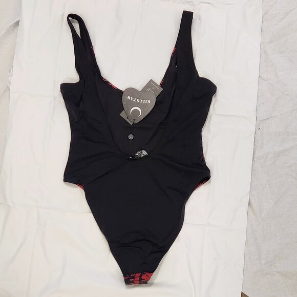 One-piece swimsuit with demon face in red and black. Size Medium. NWT - Picture 2 of 5